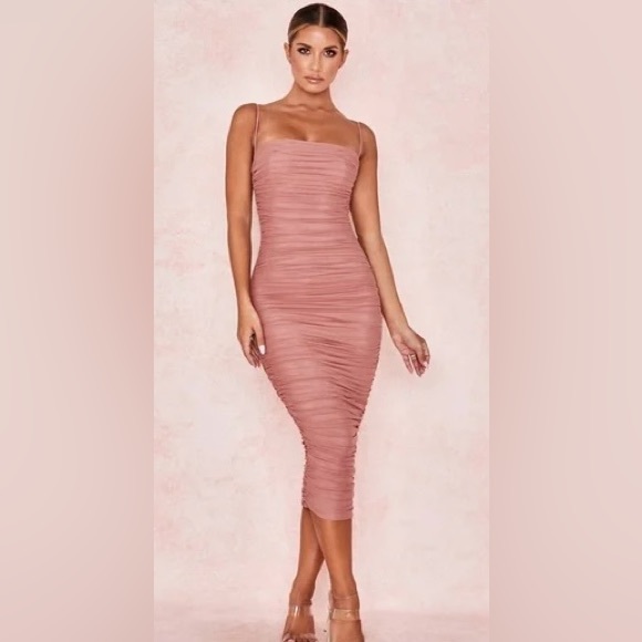 House of CB Sirene Mesh Dress Gathered Organza Antique Rose Pink Size Small - Picture 2 of 10